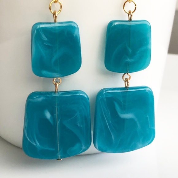 NEW "Temple" Acrylic Square Earrings (blue) - Picture 5 of 8